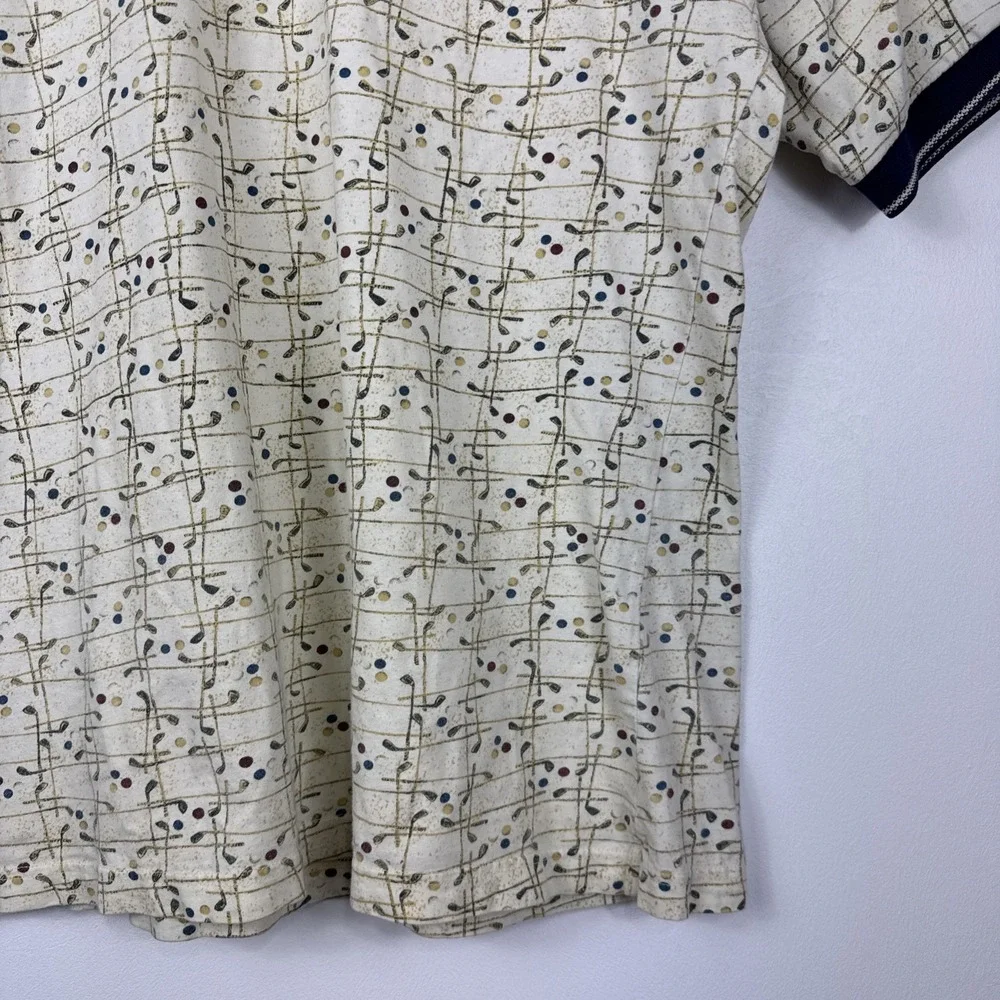 Vintage 90s Bill Blass Golf Polo Men XL Ivory Golf Club Graphic 100 Cotton Shirt - Picture 4 of 7